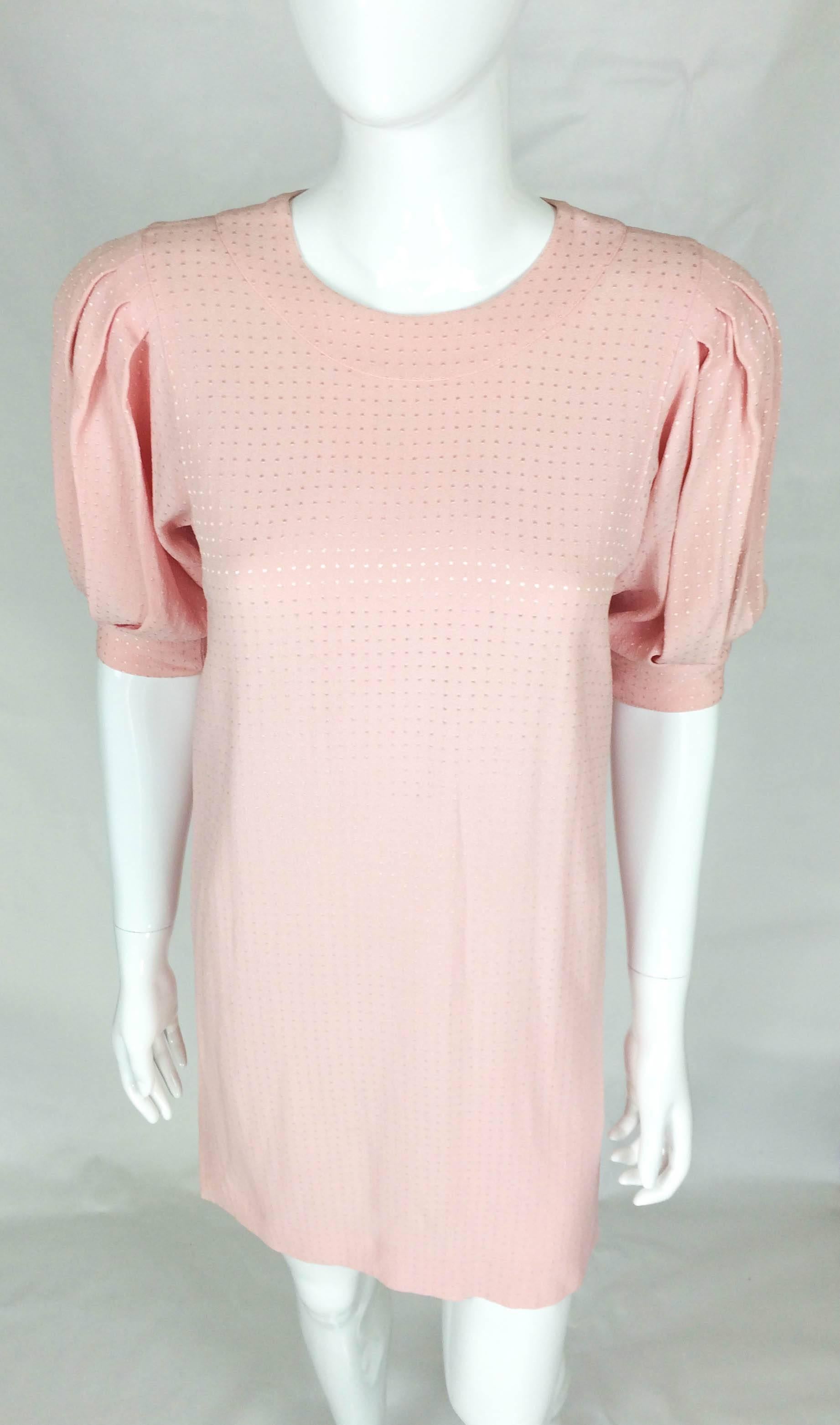 Beige Jean Muir Pink Mini Dress - 1980s