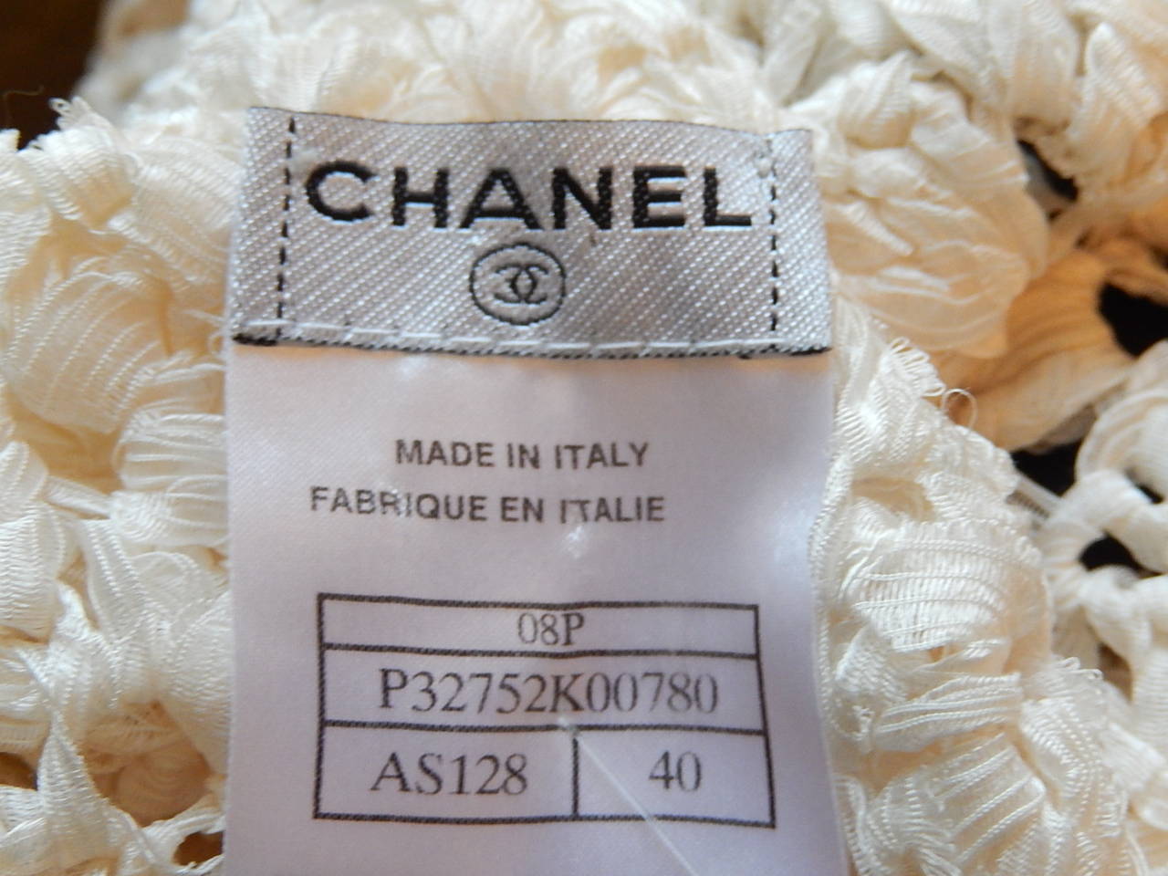Chanel Ivory Silk Crocheted Dress with Black Slip Lace Edged Size 40 For Sale 3