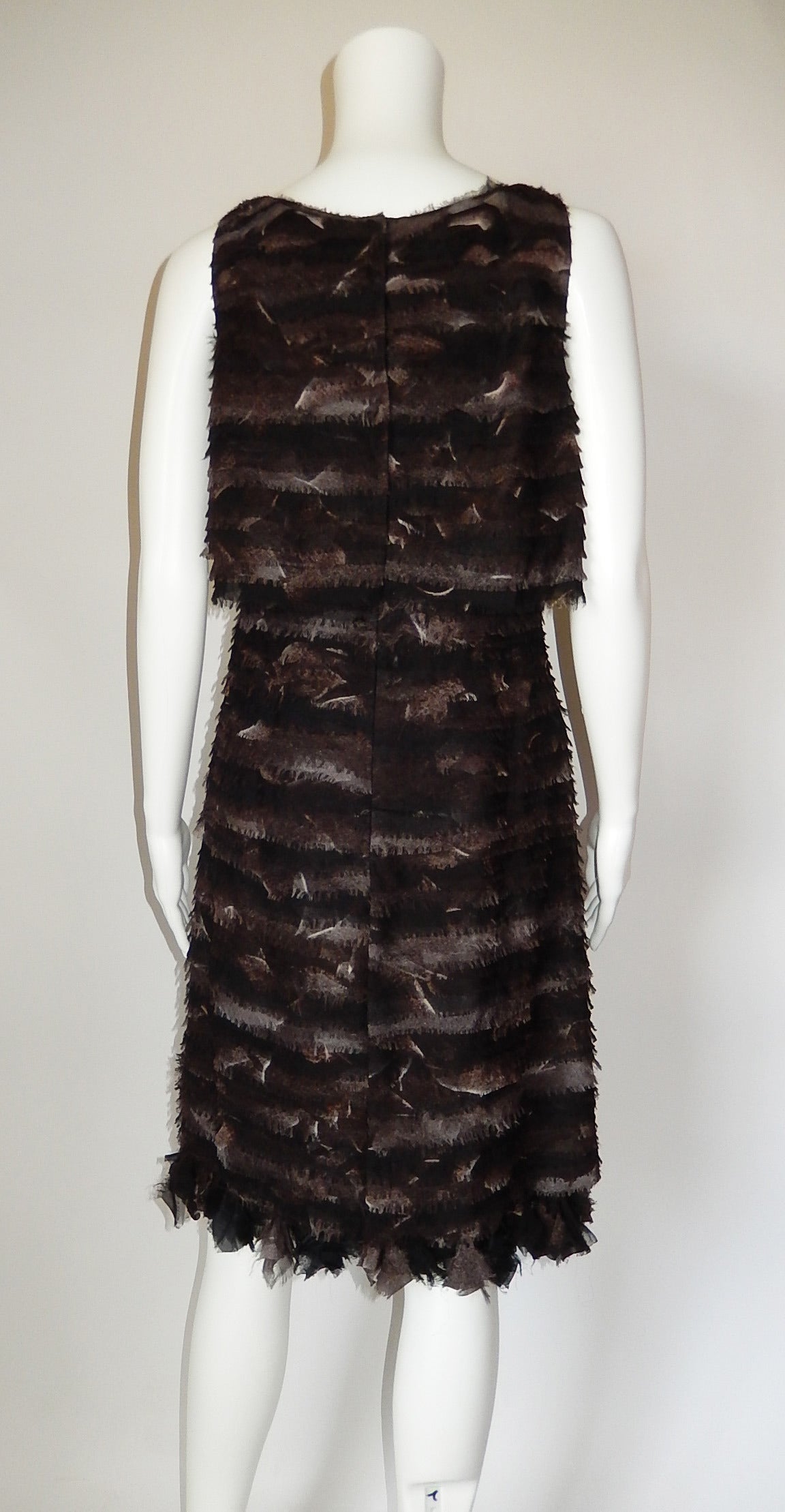 Chado Ralph Rucci Haute Couture Tiered Fringed Dress NWT 8 In New Condition For Sale In New York, NY