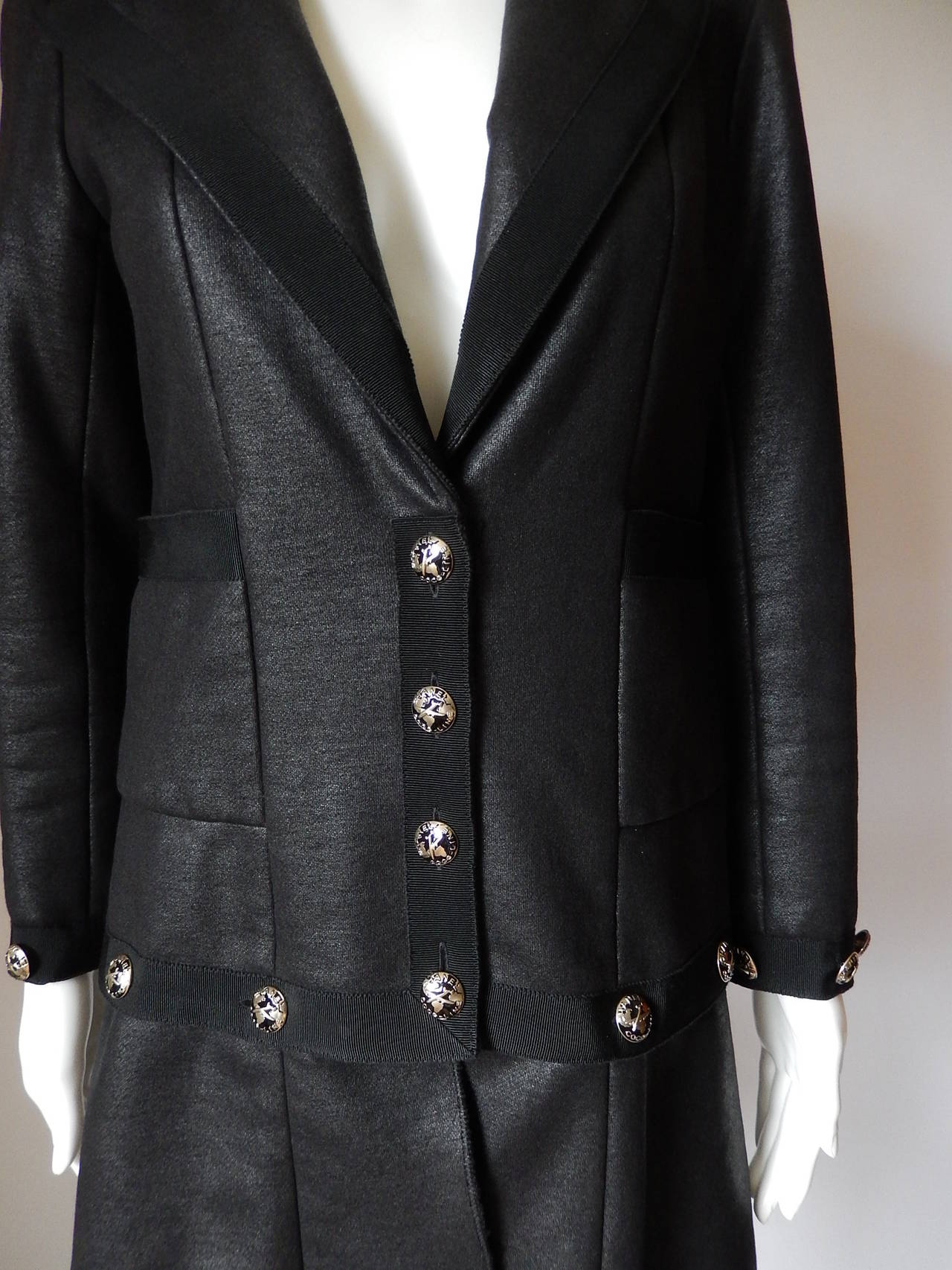 Chanel Runway Black Coat Jacket Cotton/Cashmere 29 Buttons Size 38