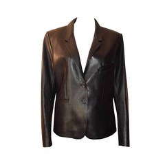 Hermes Black Lambskin Leather Jacket with Front Pockets Leather Buttons Size 46