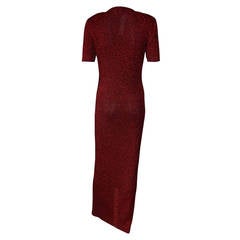 Chanel Red Metallic Short Sleeve Maxi Dress with Red And Gold Back Buttons