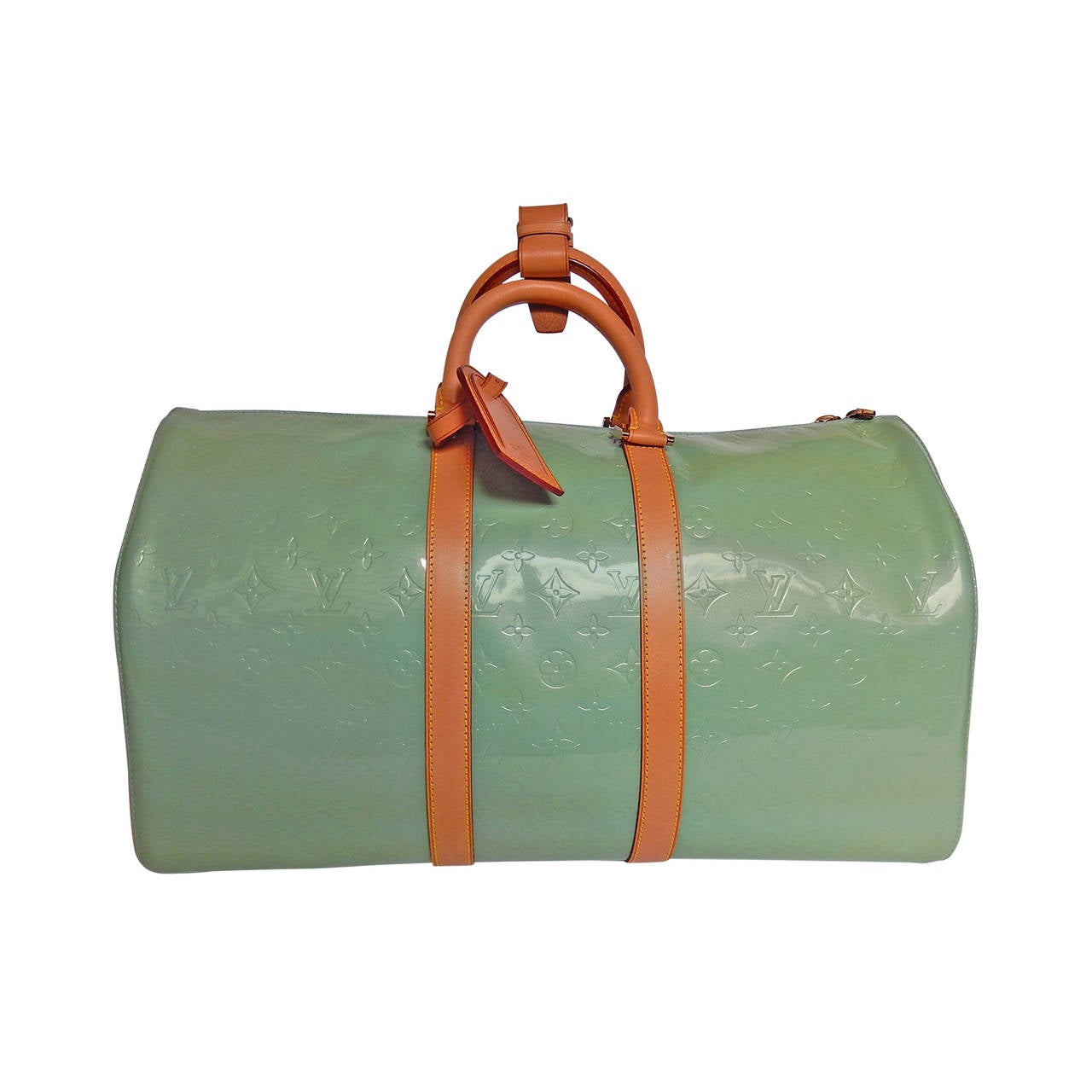 Mint Green/blue Louis Vuitton Vernis Leather KeepAll Size 45 For Sale