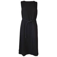 Chado Ralph Rucci Exquisite Black Silk Panel Dress with Braided Belt Size 12