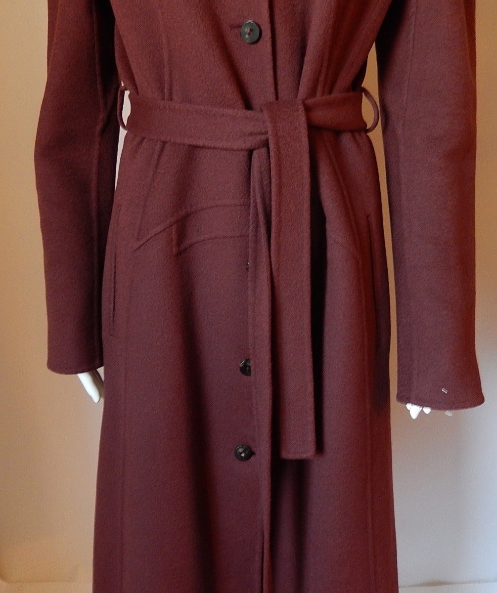 Chado Ralph Rucci 100% Double Faced Cashmere Coat in Maroon In Good Condition For Sale In New York, NY