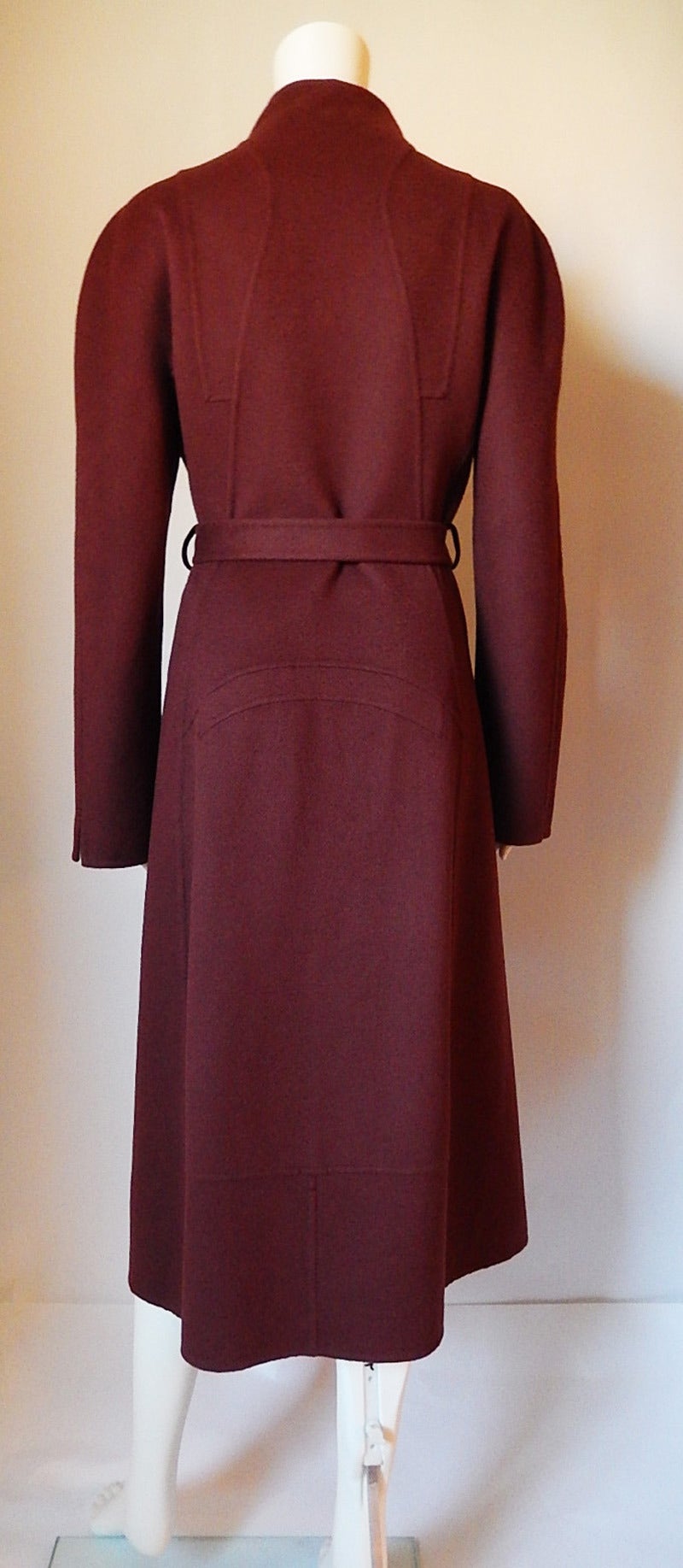 Chado Ralph Rucci 100% Double Faced Cashmere Coat in Maroon For Sale 2