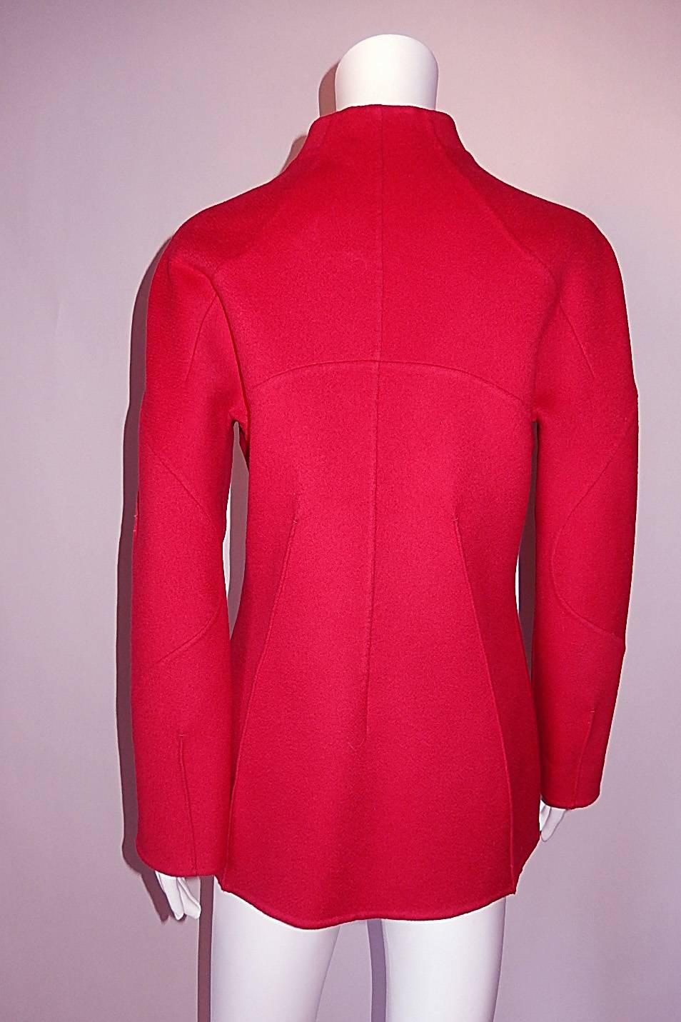 Chado Ralph Rucci 100% Cashmere Red/Raspberry Jacket Size 6 For Sale 1