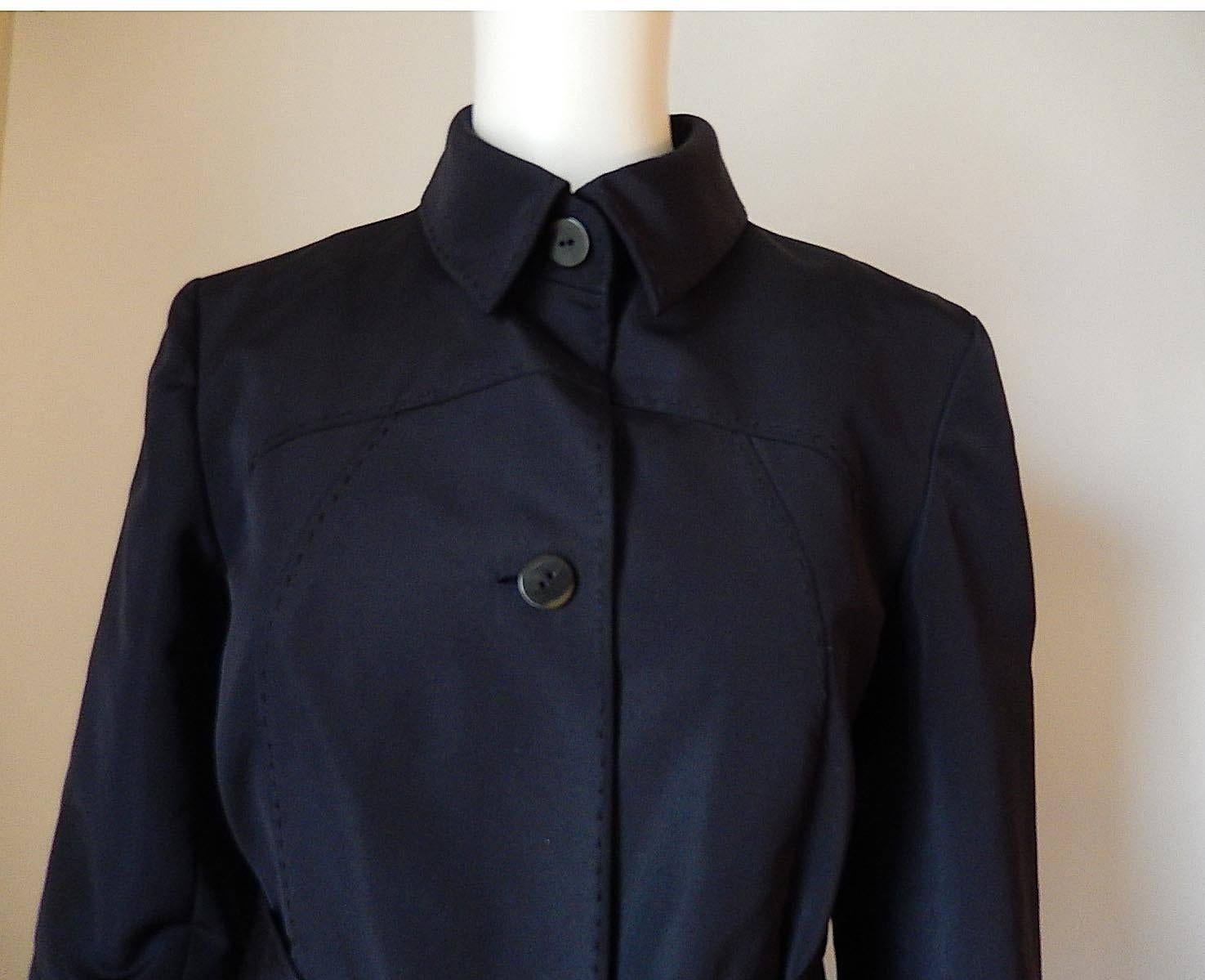 Women's Chado Ralph Rucci Navy 100% Silk Long Coat with Belt Made in US For Sale