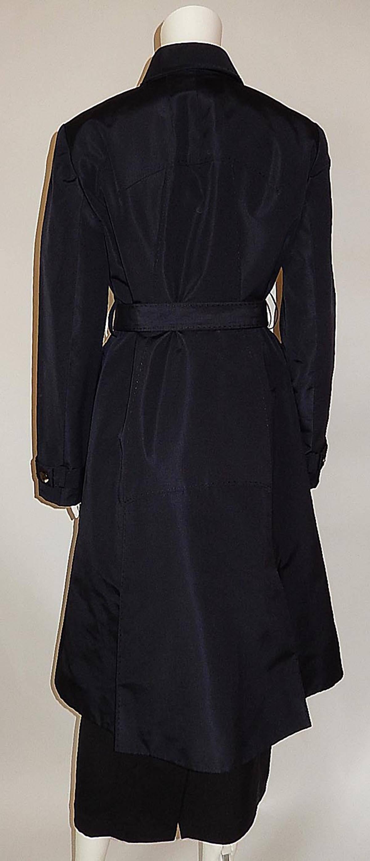 Chado Ralph Rucci Navy 100% Silk Long Coat with Belt Made in US For Sale 2