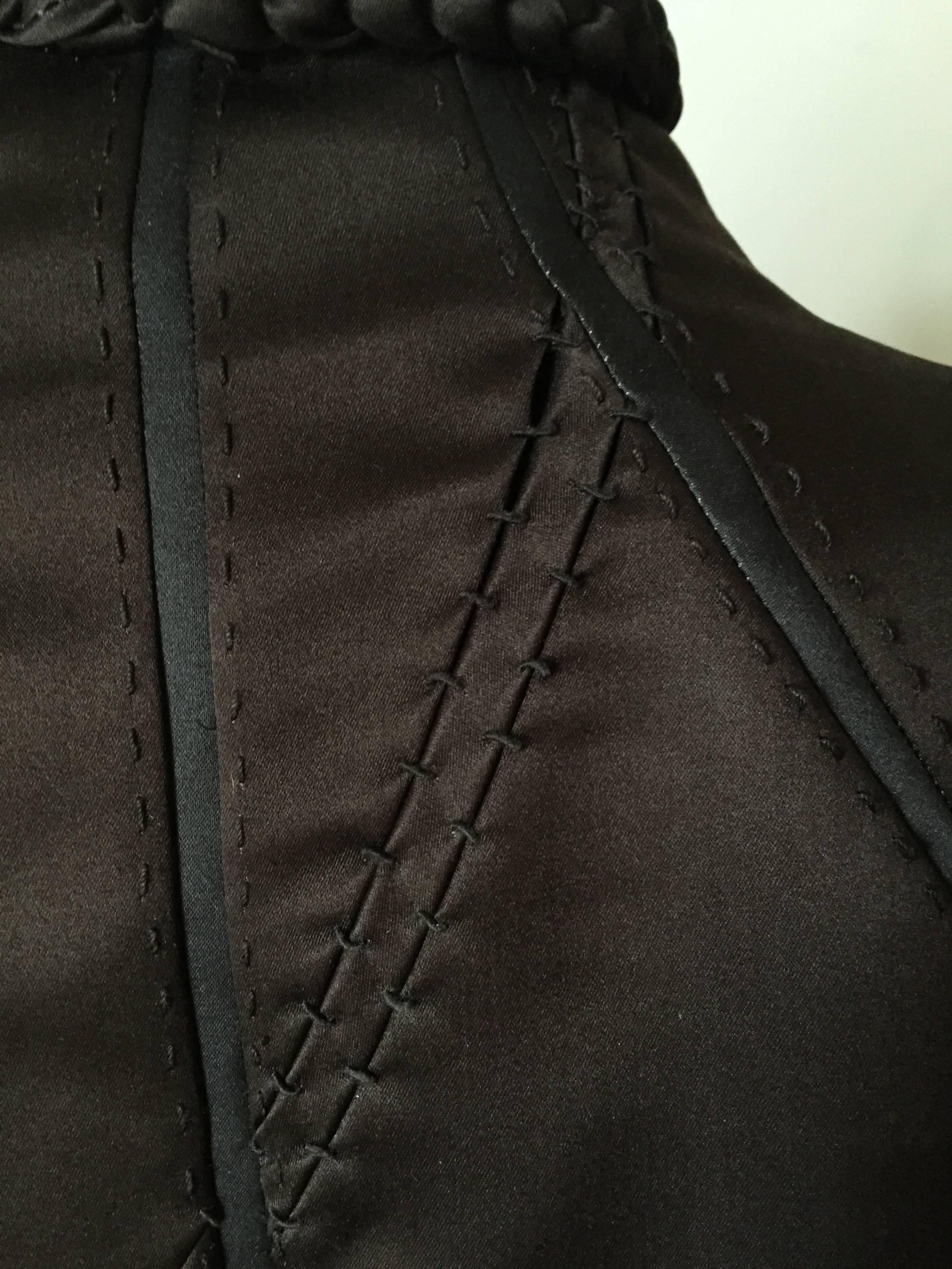 Chado Ralph Rucci Brown Silk coat Braided Trim Wide Sleeves 3-D Details Large 2
