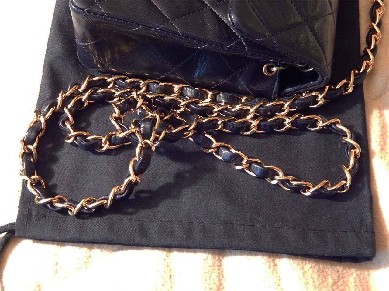 Women's Chanel Navy Classic Cross Body Bag in Lambskin Leather For Sale