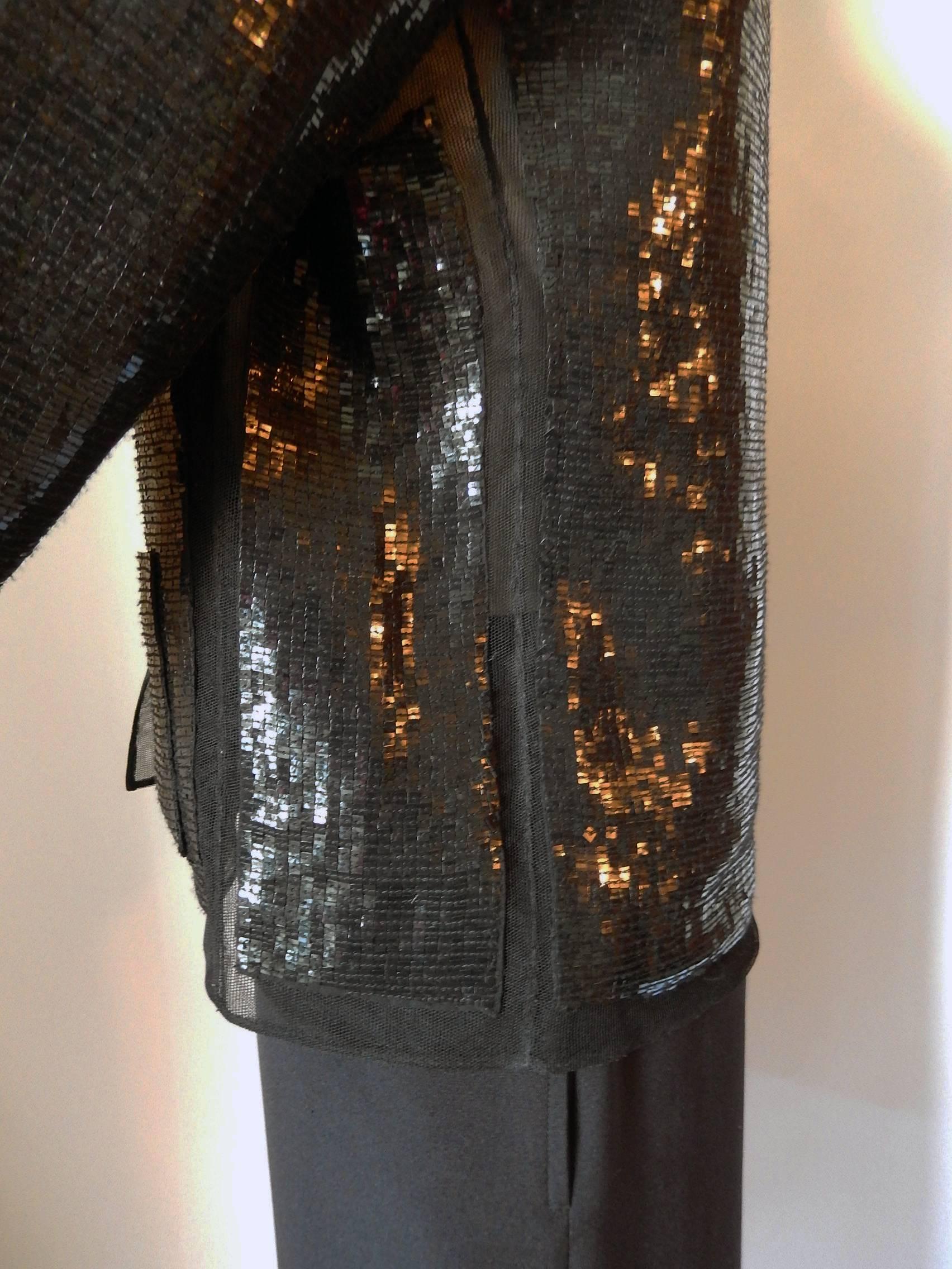 Women's Chado Ralph Rucci Brand New Black Sequin Cardigan Jacket  Hand Sewn 100% Silk
