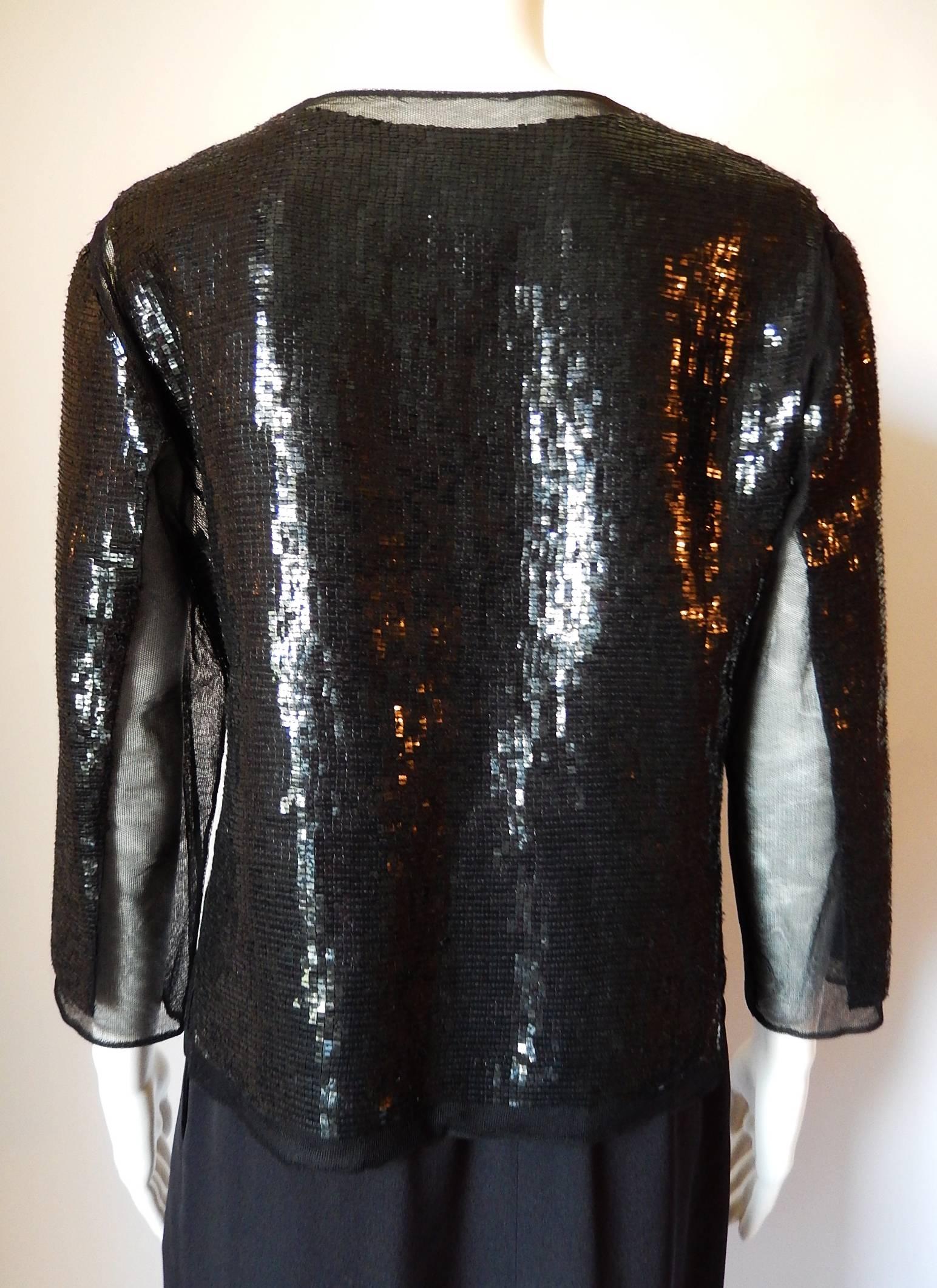 Chado Ralph Rucci Brand New Black Sequin Cardigan Jacket  Hand Sewn 100% Silk 1