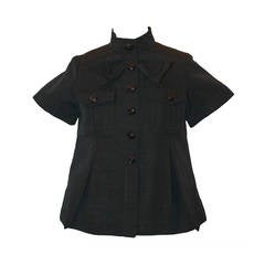 Chanel Navy Nylon Short Sleeve Jacket with Bow - 34