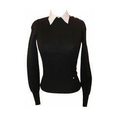 Chanel Black Cashmere Sweater with Removable White Collar - 34