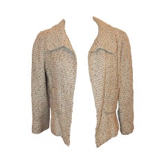 Oscar De La Renta Cream Metallic Tweed with Sequin Jacket - 8