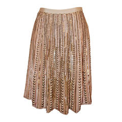 Oscar De La Renta Tan Skirt with Sequin & Cap Detail  - 8