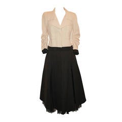 Chanel Ivory Jacket & Black Skirt with Petticoat - 40