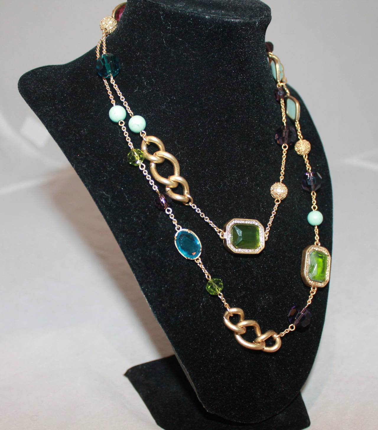 Kenneth Jay Lane Multi Stone, Bead & Chicklet Necklace. This necklace is in very good condition and can be worn single or doubled. 

Length- 34