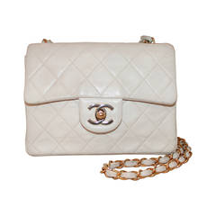 Chanel White Leather Classic Small Handbag - circa 2006