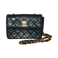 Chanel Black Lambskin Quilted Extra Mini Flap Handbag GHW - 1991