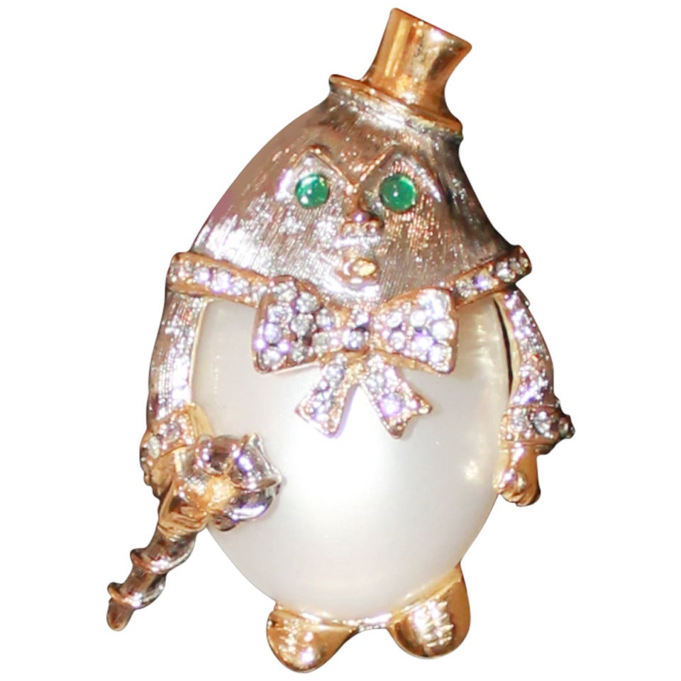 Kenneth Jay Lane Vintage Humpty Dumpty Brooch - circa 1970-1980s