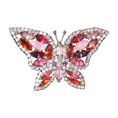 Kenneth Jay Lane Vintage Pink Jewel Butterfly Pin