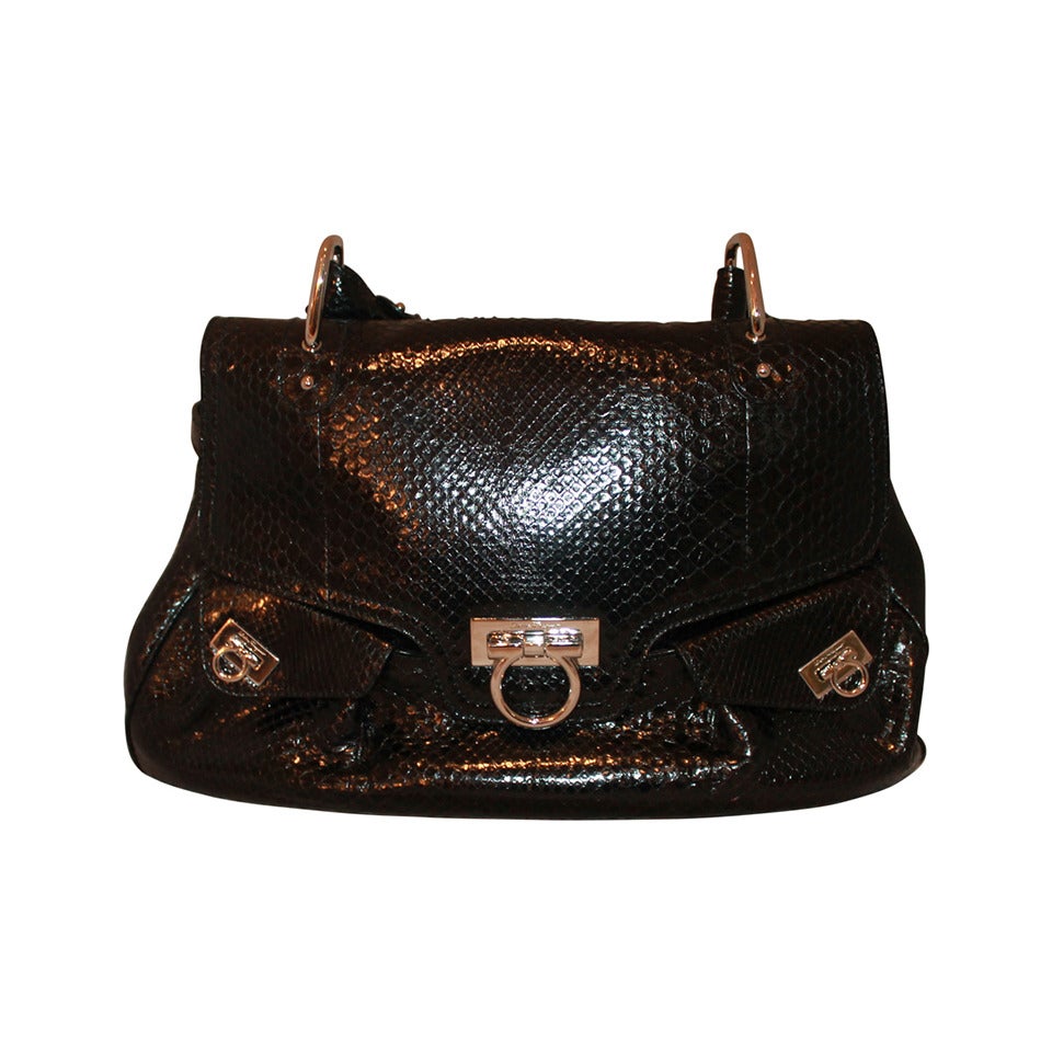 Salvatore Ferragamo Black Python Shoulder Bag SHW