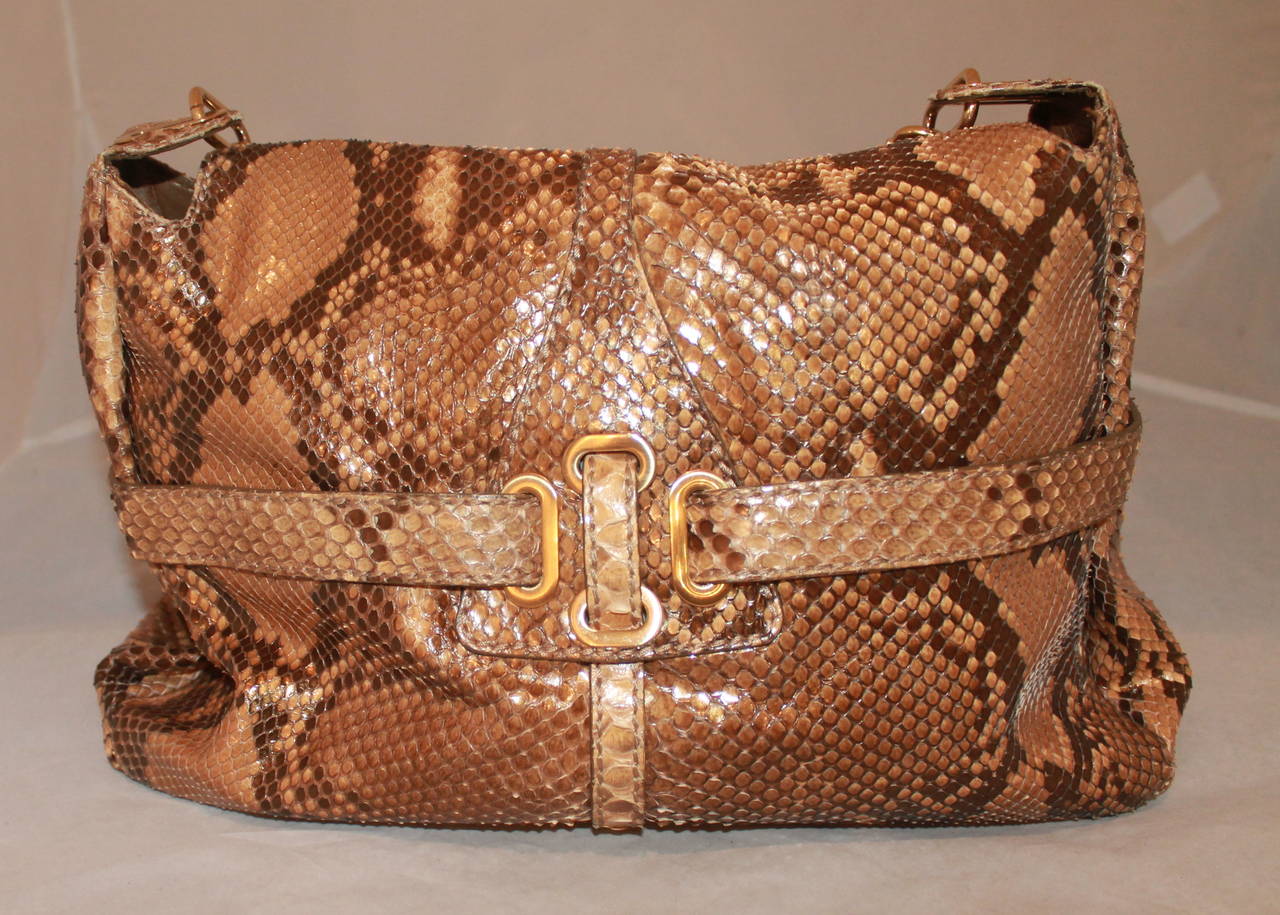 Brown Jimmy Choo Earth Tone Metallic Python Shoulder Handbag