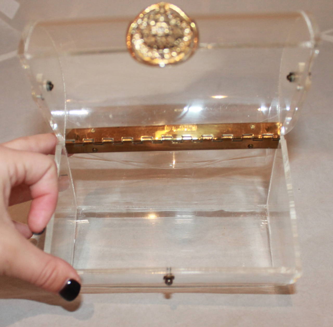 Wilardy Rare Vintage Clear Lucite Treasure Chest Handbag circa 1950s