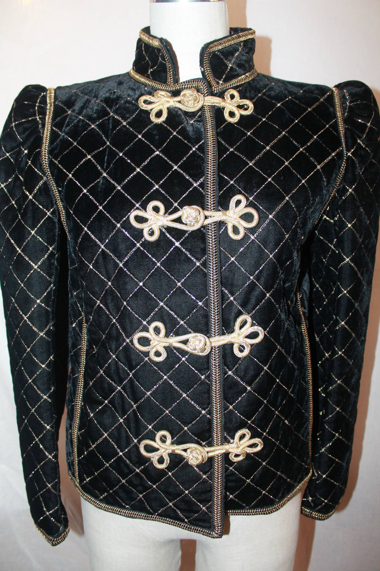 YSL Vintage Black & Gold Stitched Jacket - 34 - circa 1980s