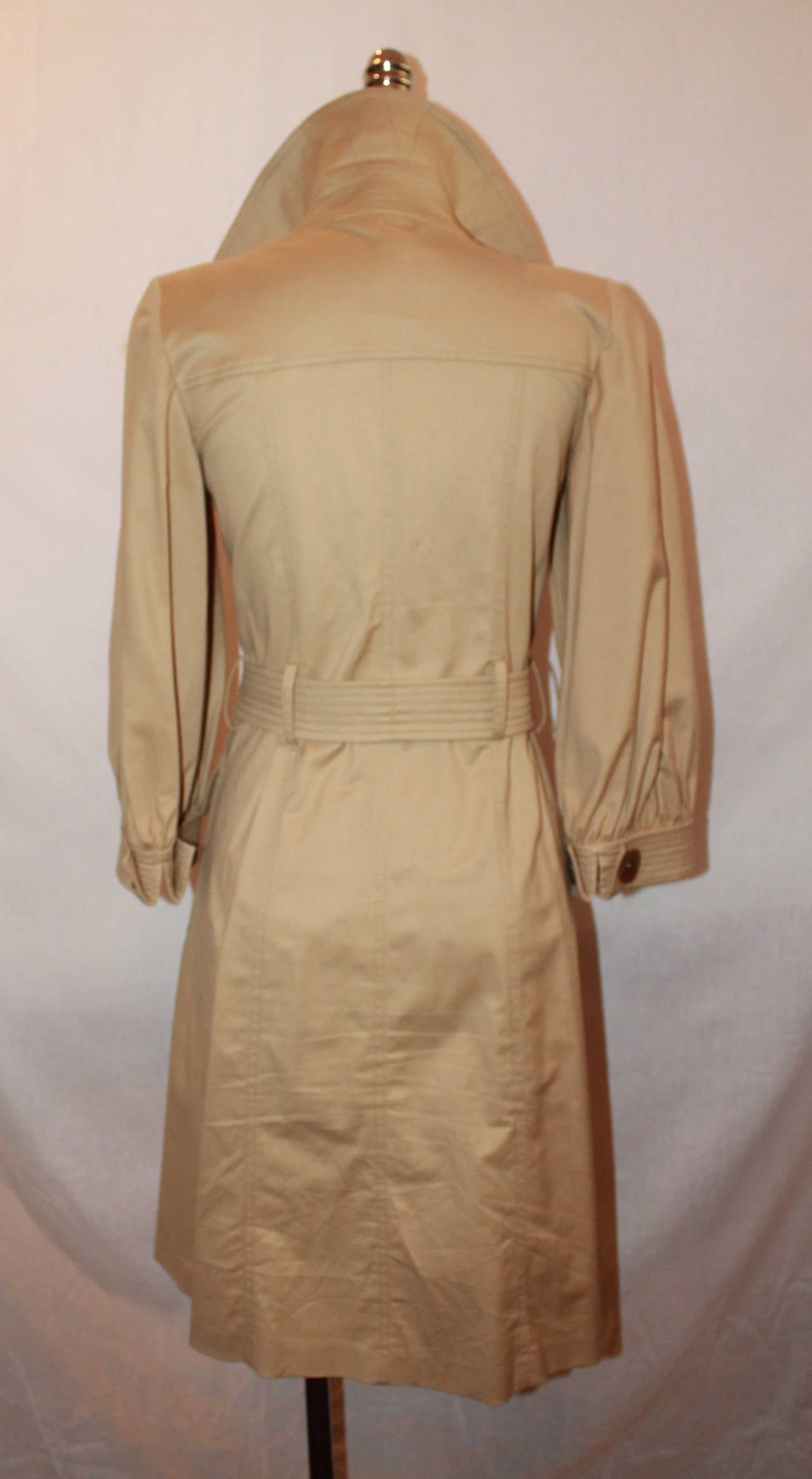 Women's Oscar De La Renta Beige Cotton Trench Coat - 4