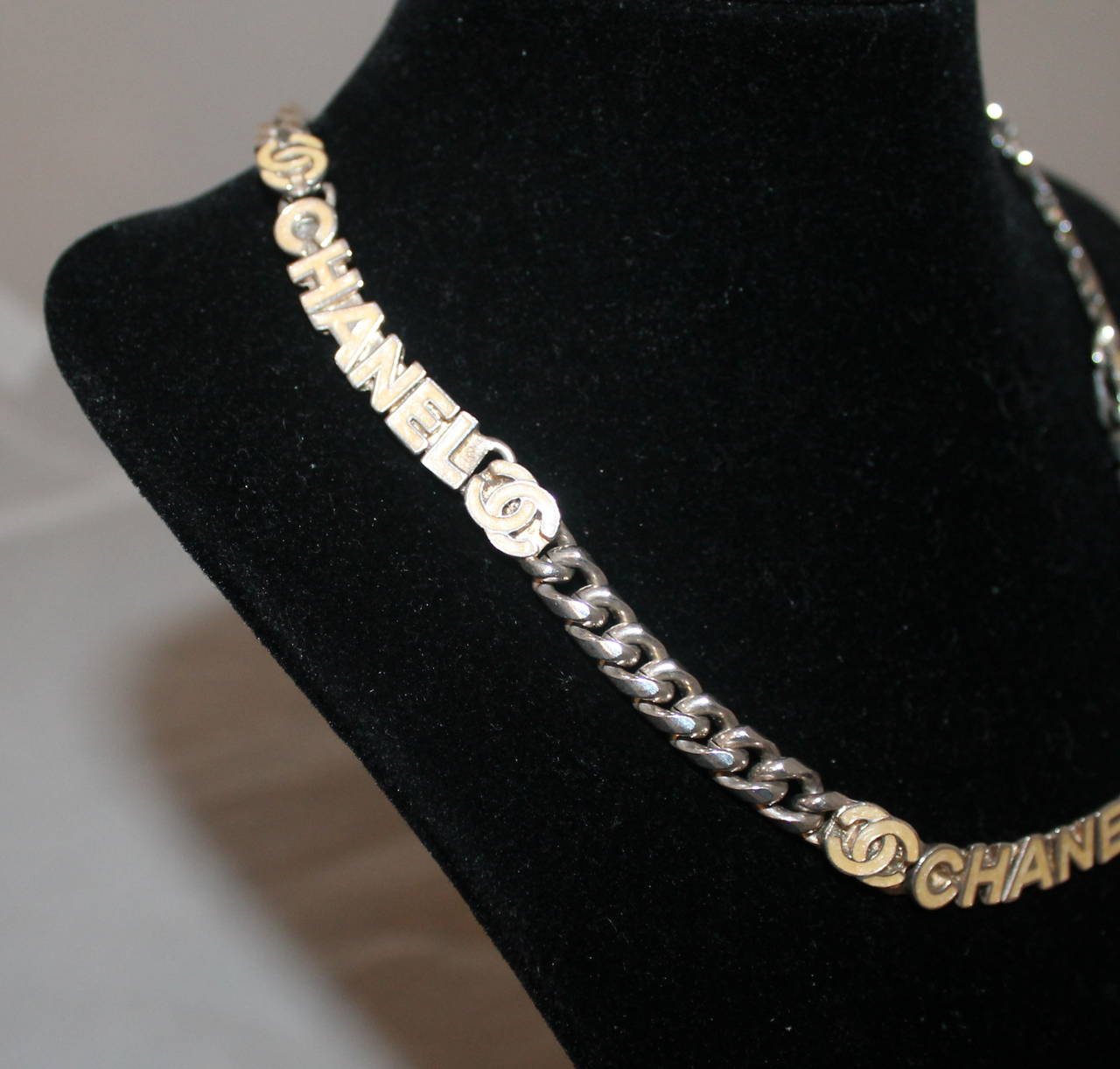 Chanel Silver & Cream Enamel Chain Necklace - circa 2000 In Excellent Condition In West Palm Beach, FL