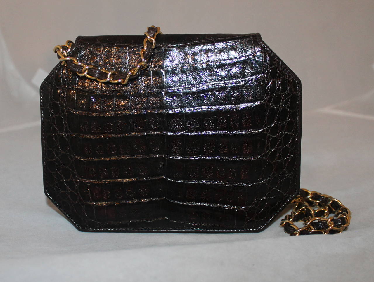 Black Chanel Chocolate Brown Crocodile Handbag