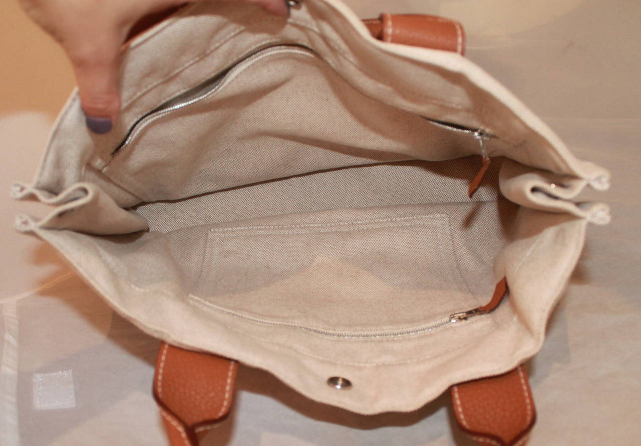 Hermes Canvas and Gold Leather Tote Bag at 1stdibs  