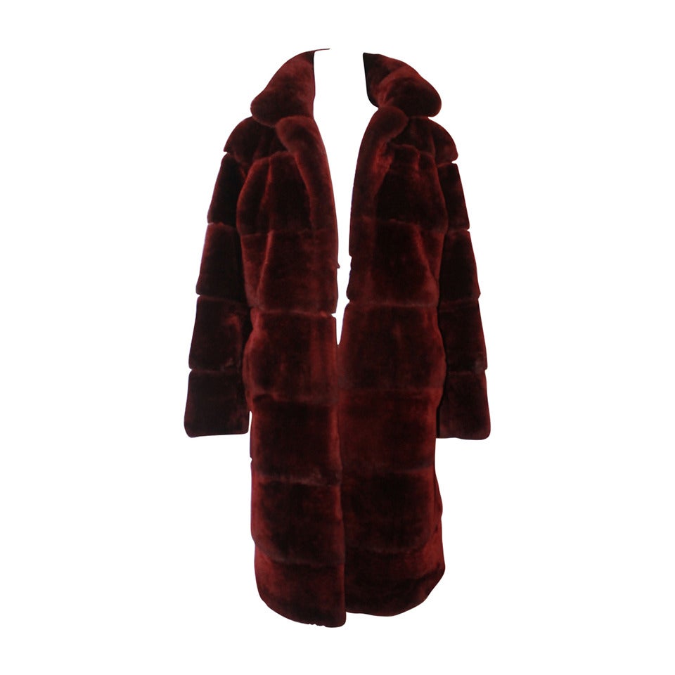 Olivia Preckel Burgundy Beaver Fur Coat - New - M