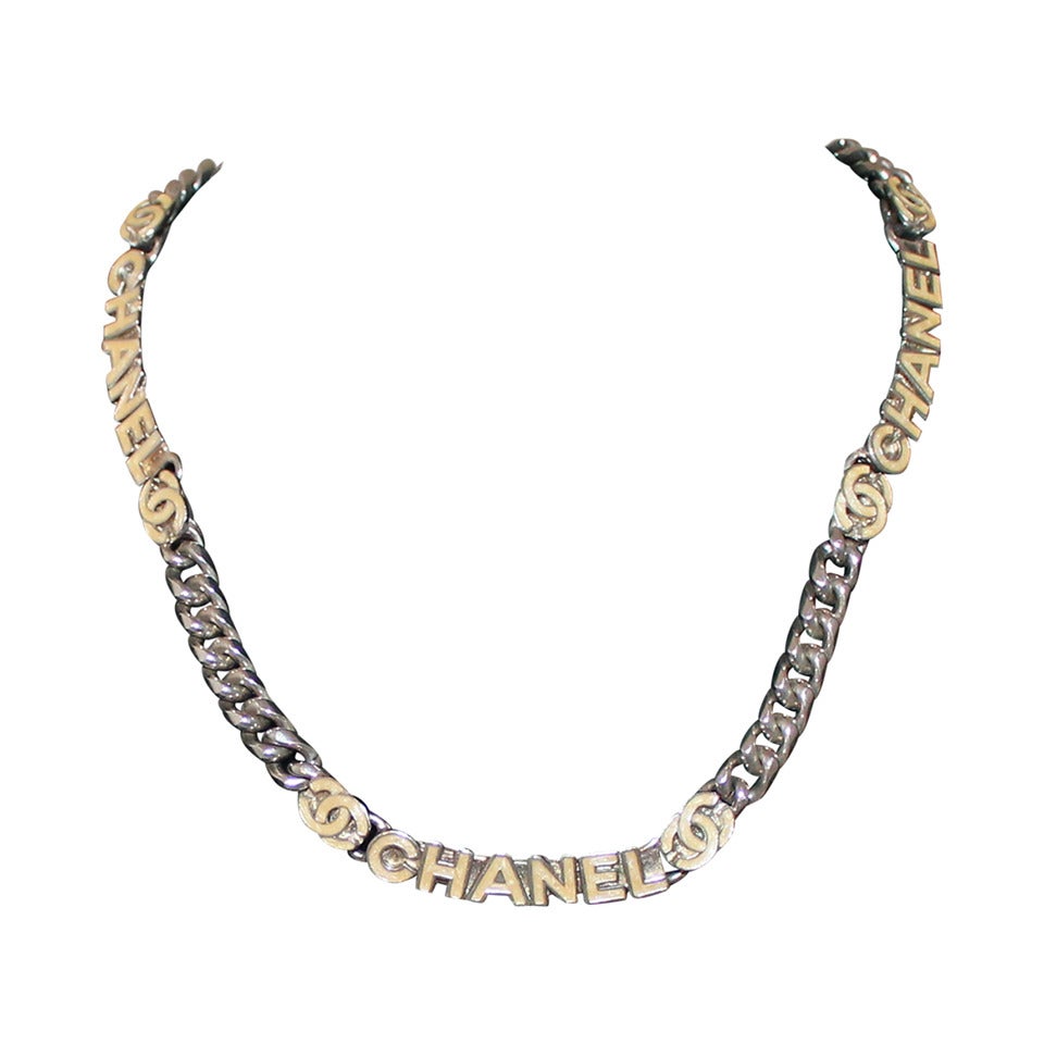 Chanel Silver & Cream Enamel Chain Necklace - circa 2000