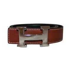 Hermes Silver "H" Buckle with Brown & Black Strap - circa 2000