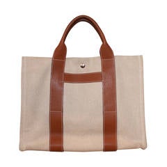 Hermes Canvas and Gold Leather Tote Bag at 1stDibs | hermes canvas tote ...