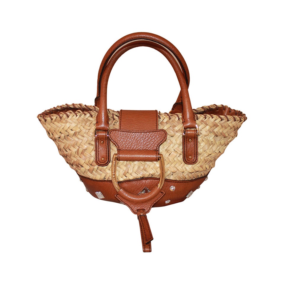 Dolce 
Gabbana Straw 
Leather Handbag with Rhinestones