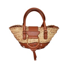 Dolce & Gabbana Straw & Leather Handbag with Rhinestones
