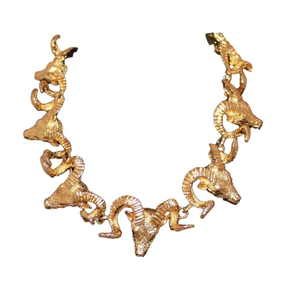 Judith Mullen Vintage Golden Ram Necklace - circa 1980s