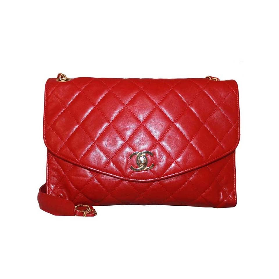 Chanel Vintage Red Lambskin Single Flap Handbag - circa 1970s at 1stDibs