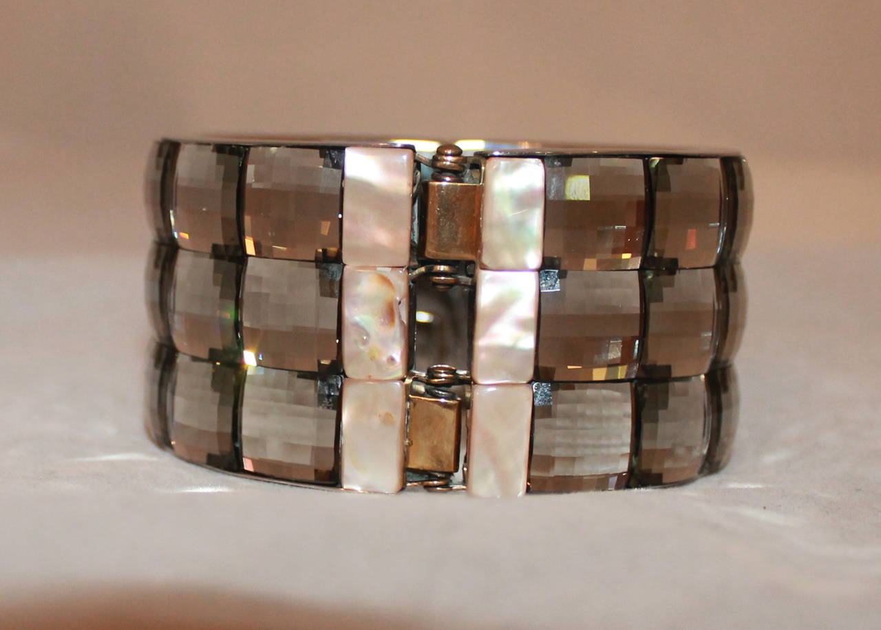 Pono Iridescent Stone & Mother of Pearl Cuff In Excellent Condition In West Palm Beach, FL