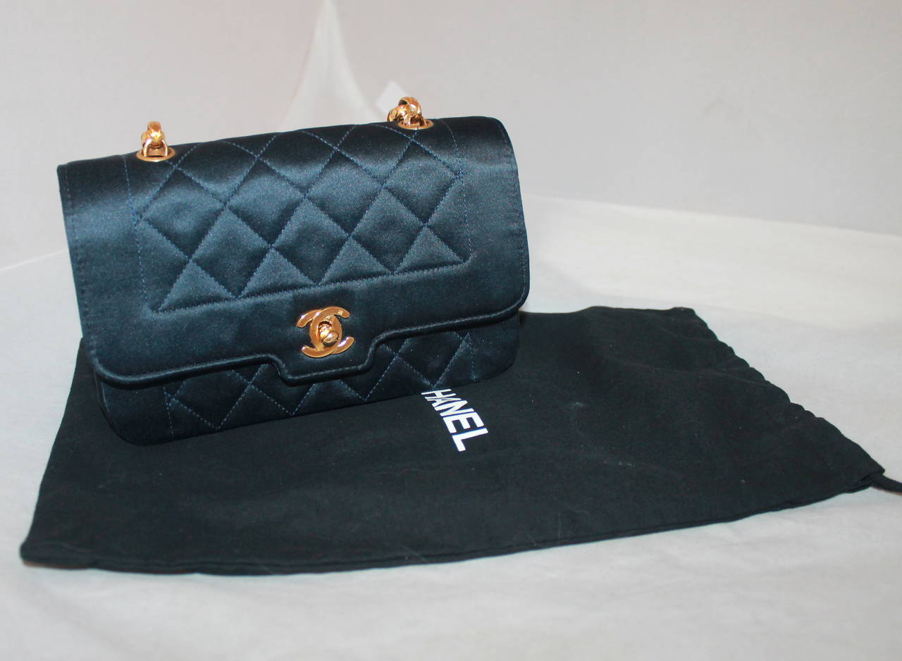 Chanel Vintage Navy Silk Quilted Small Classic Handbag - circa 1990 1