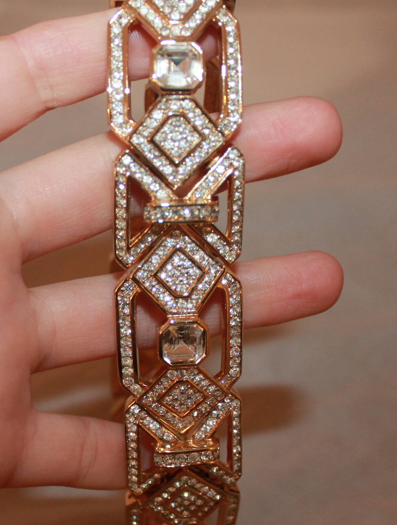 Christian Dior Vintage Rhinestone & Gold Tone Choker - circa 1980s In Excellent Condition In West Palm Beach, FL