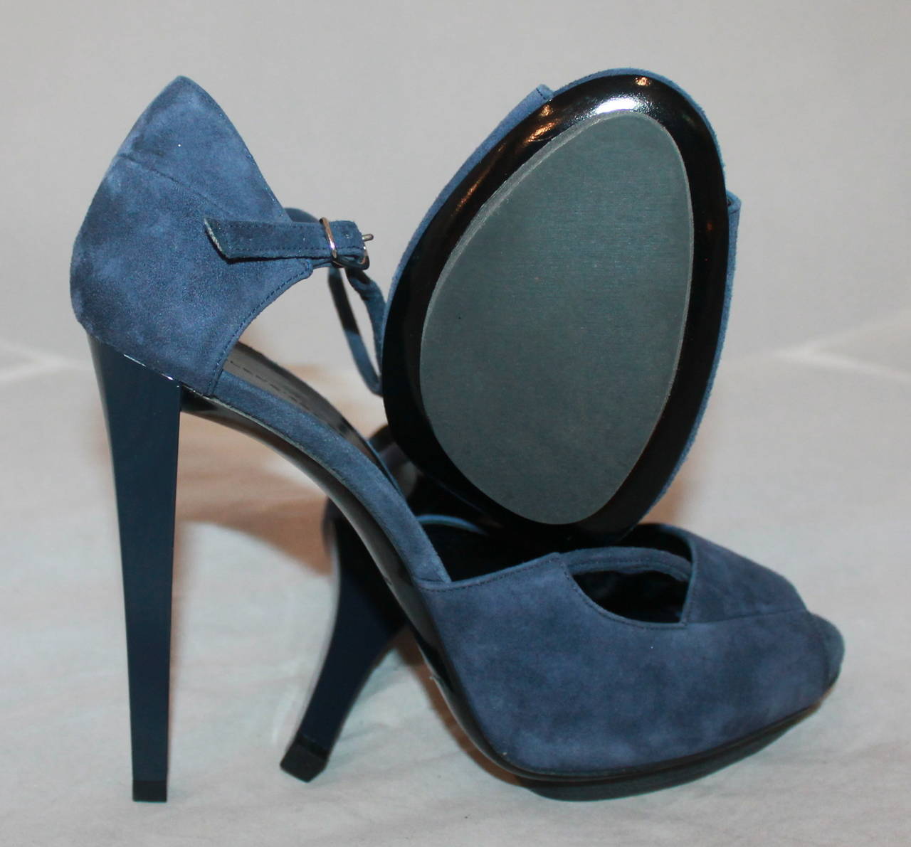 Women's Balenciaga Navy Suede Strappy Platform Heels - 40