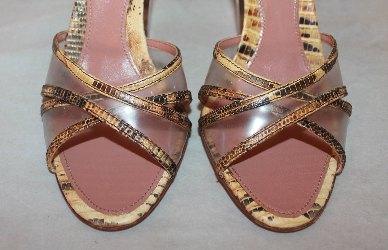 Alaia Earthtone Lizard & Lucite High Heel - 36.5 In Excellent Condition In West Palm Beach, FL