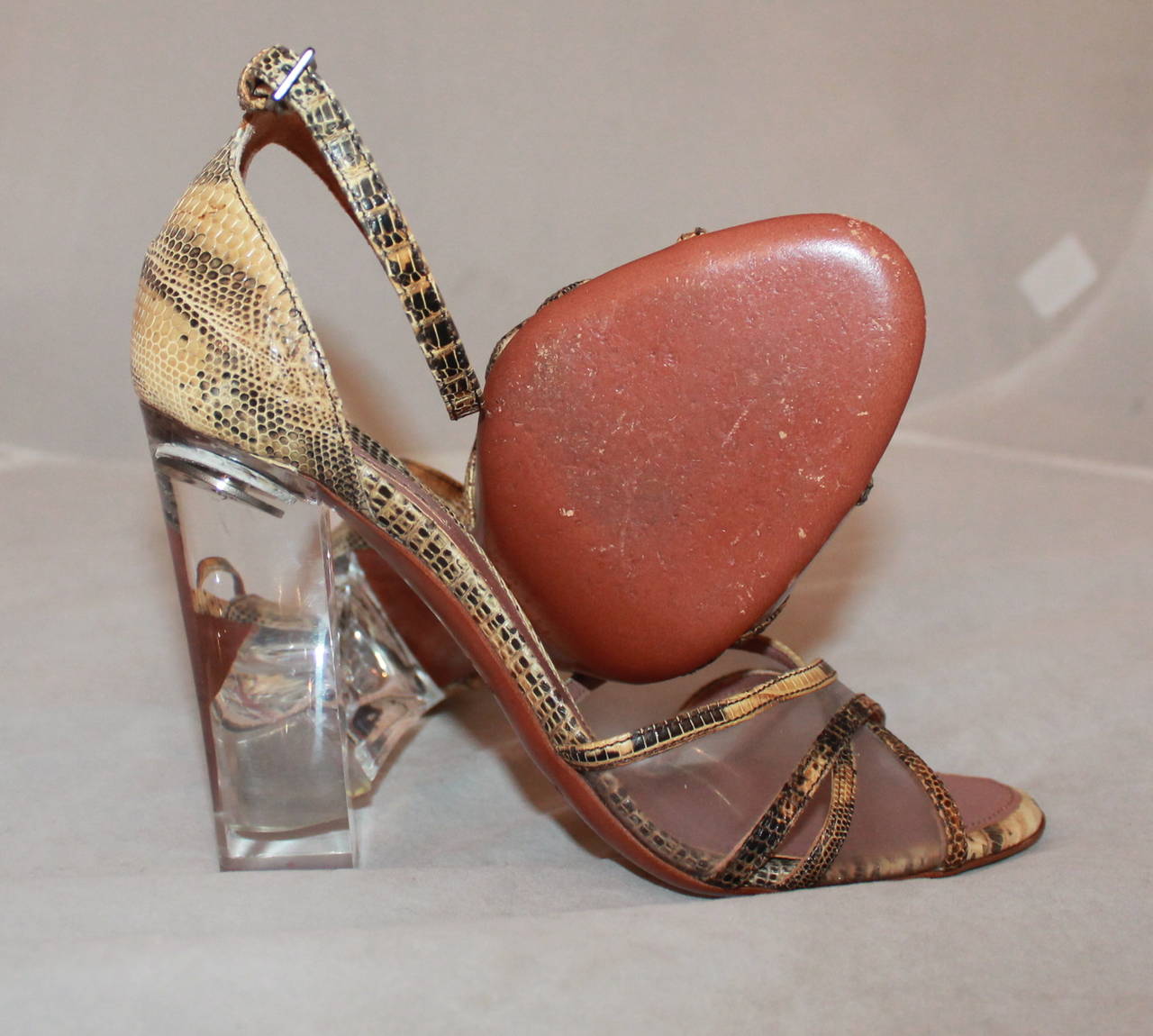 Women's Alaia Earthtone Lizard & Lucite High Heel - 36.5