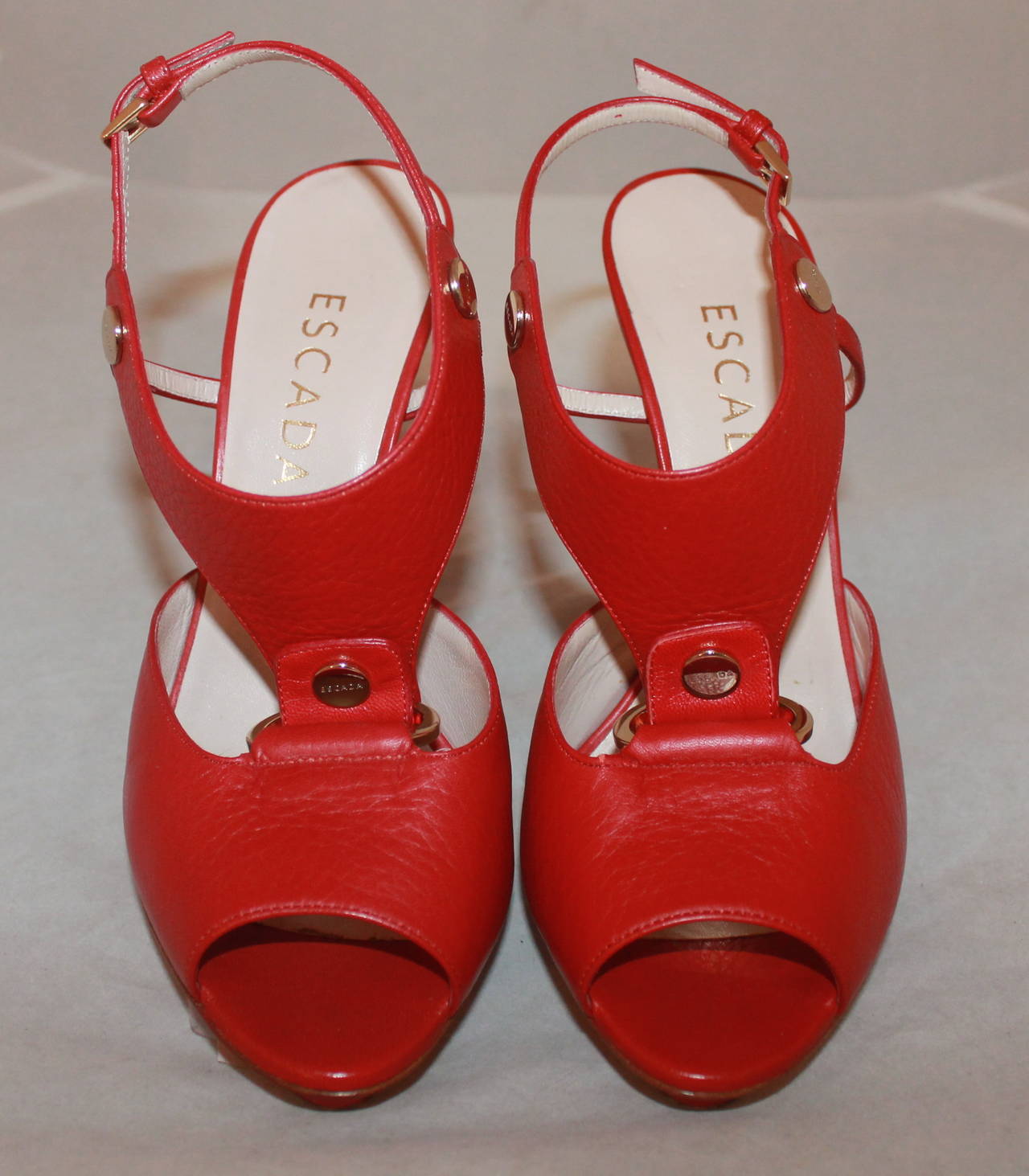 Escada Red Leather Cut-Out Heels - 36.5